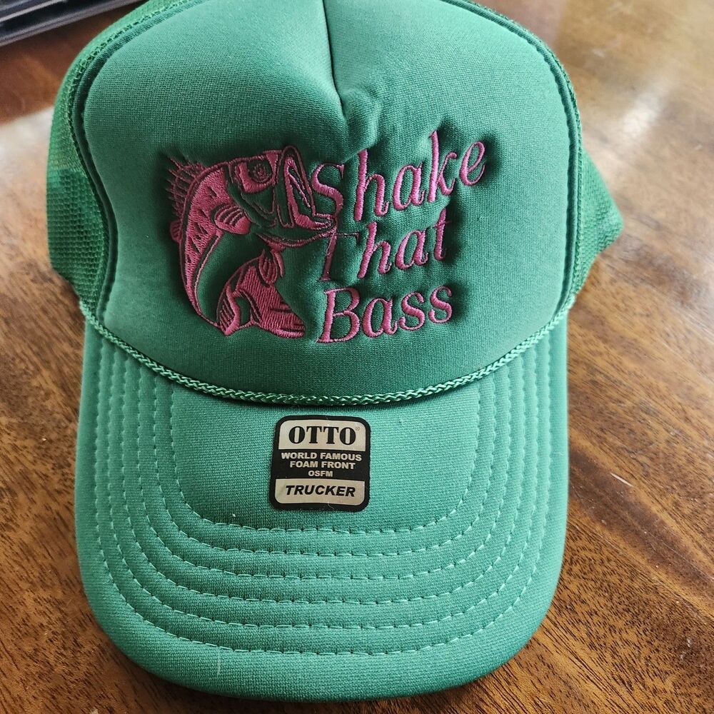 OTTO Shake That Bass Green Trucker Hat Pink Bass Fish Embroidery OSFM New